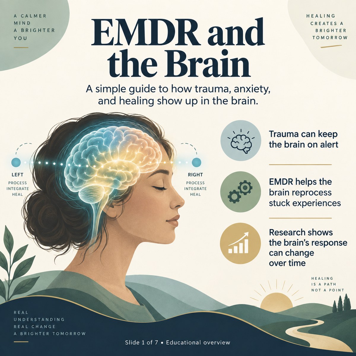 EMDR and the Brain. The left/right imagery does not mean EMDR heals by switching on or balancing the two hemispheres. That is not an established mechanism. “Stuck” is a metaphor for distress that persists.